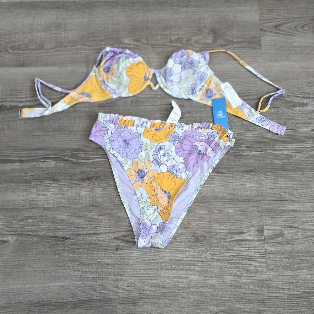 Cupshe Floral Bikini Set in Yellow and Purple size medium